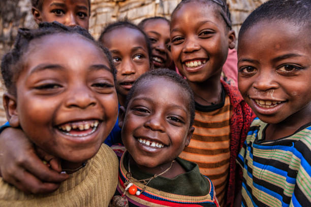 Group of happy African children - Southern Ethiopia, East Africa REFUGEES
